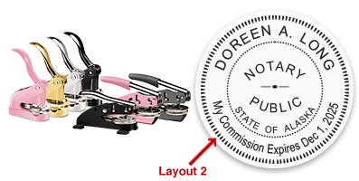 This notary public embosser for the state of Alaska meets state regulations, is fully customizable and includes expiration date. Orders over $60 ship free!