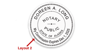 This notary public round stamp for the state of Alaska meets all state requirements & features custom fields for name & expiration. Orders over $60 ship free!