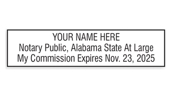 Top quality self-inking Alabama notary stamp ships in 1-2 days. Meets all state specifications and requirements. Free shipping on orders over $60!