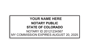 Top quality self-inking Colorado notary stamp ships in 1-2 days. Meets all state requirements and is fully customizable. Free shipping on orders over $45!