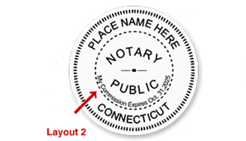 This notary public round stamp for the state of Connecticut adheres to state regulations and features a custom field for county. Orders over $60 ship free!
