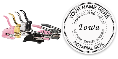 This notary public embosser for the state of Iowa adheres to state regulations, is fully customizable and provides a high quality embossed impressions.