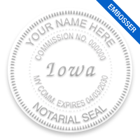 This notary public embosser for the state of Iowa adheres to state regulations, is fully customizable and provides a high quality embossed impressions.