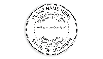 This notary public stamp for the state of Michigan adheres to state regulations and provides top quality impressions. Orders over $45 ship free!