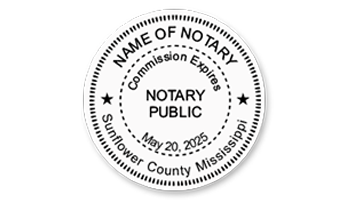 This notary public stamp for the state of Mississippi adheres to state regulations and provides top quality impressions. Orders over $75 ship free!
