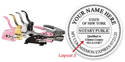 Select from 7 round seal embossers for New York Notaries. Customize with your name, county, ID no. and expiration date. Orders over $75 ship free!