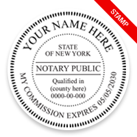 Select from 4 round stamp mounts to customize with your name, county & expiration date. Meets all New York state requirements. Orders over $75 ship free!