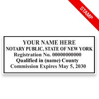 New York notary stamps ship in 1-2 days, meet all state specifications, are fully customizable and available on 5 mounts. Free shipping on orders over $75!