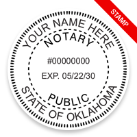 This notary public stamp for the state of Oklahoma adheres to state regulations and provides top quality impressions. Orders over $75 ship free!