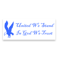 This self-inking patriotic stamp reads UNITED WE STAND IN GOD WE TRUST. Available at a size of 7/8" x 2-3/8" and in 11 ink colors. Orders over $75 ship free!