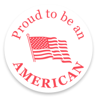 This 1-5/8" diameter self-inking round stamp reads Proud to be an AMERICAN w/ a flag design and comes in a choice of 11 ink colors. Orders over $75 ship free!