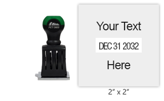 Customize this 2" square non-self-inking dater w/ up to 4 lines of text or logo above/below date. Use with ink pad sold separately. Orders over $100 ship free!