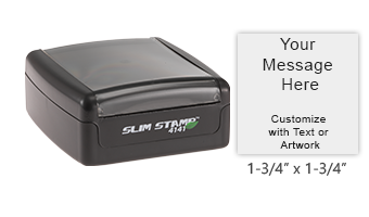 Design this 1-3/4” x 1-3/4” Slim-4141 pre-inked pocket stamp with up to 9 lines of text or art. Available in 5 ink colors and ideal for on-the-go use!