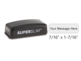Design this 7/16” x 1-7/16” Super Slim 1442 pre-inked stamp with up to 1 line of text. Available in 5 ink colors and ideal for on-the-go use!