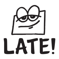 Late disappointed face self-inking rubber stamp available in 4 sizes and 11 different ink colors. Refillable with Ideal ink. Free shipping on orders over $100!