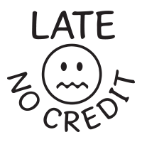 Late - No Credit round self-inking rubber stamp available in 4 sizes and 11 different ink colors. Refillable with Ideal ink. Free shipping on orders over $100!