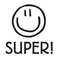 Super with smiley face round self-inking rubber stamp available in 4 sizes and 11 different ink colors. Refillable with Ideal ink. Orders over $100 ship free.