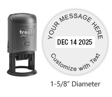 Personalize this 1-5/8" round self-inking date stamp with up to 4 lines of text in your choice of 11 exciting ink colors. Fast and free shipping over $45!