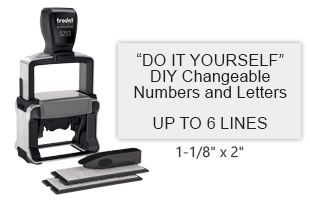 The TYPO stamp set includes 2 letter sets, 5/32" & 1/8" character height and the self-inking heavy duty 5253 stamp. 1-1/8" x 2" and up to 6 lines of text.