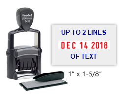 The TYPO stamp set includes 1 letter set, 5/32" character height and the self-inking heavy duty 5435 stamp. 1" x 1-5/8" with date and up to 2 lines of text.