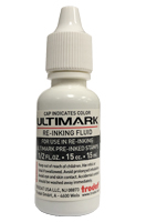 Refill your Ultimark pre-inked stamps in your choice of 5 ink colors! 1/2 oz. bottle will last for several thousand uses. Free shipping on orders over $60!