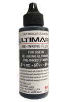 Refill your Ultimark pre-inked stamps in your choice of 5 ink colors! 2 oz. bottle will last for several thousand uses. Free shipping on orders over $45