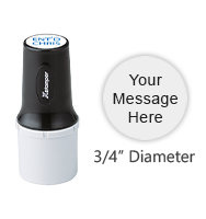 Personalize this 3/4" diameter permanent marking stamp w/ 3 lines of text/small artwork in a choice of 7 ink colors! Fast Drying. Orders over $60 ship free!