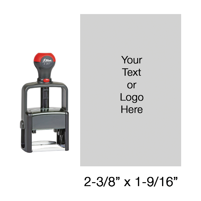 Customize this 2-3/8" x 1-9/16" stamp with 14 lines of text or b&w artwork in 11 ink colors! Great for high volume stamping. Ships in 1-2 business days!