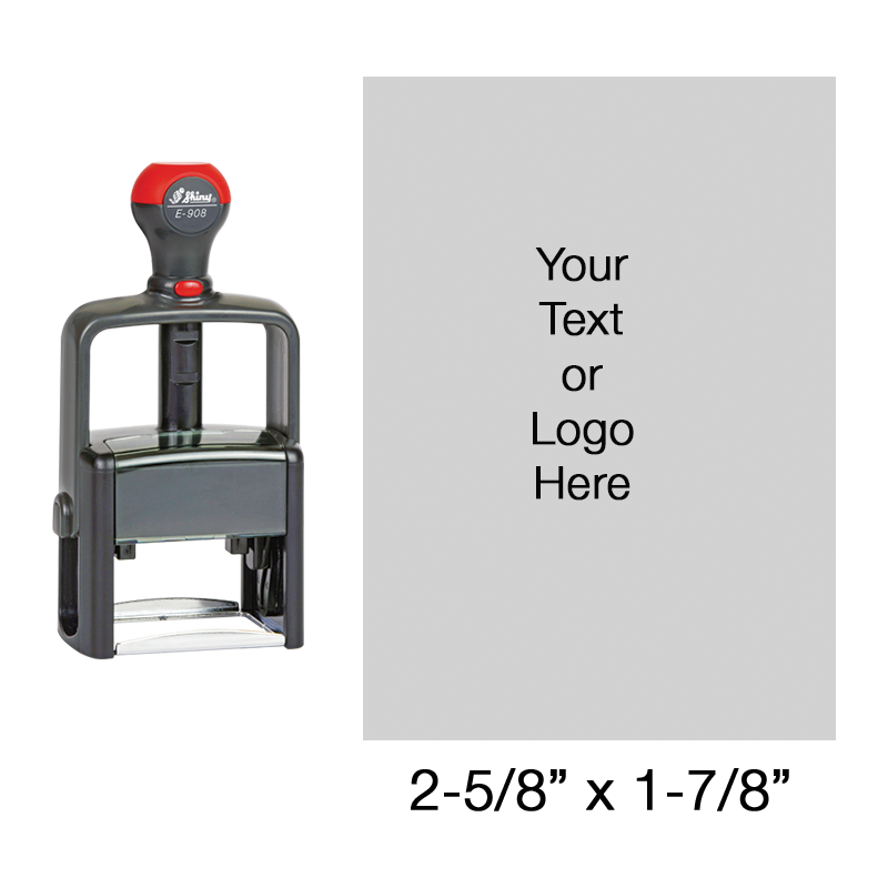 Customize this 2-5/8" x 1-7/8" stamp with 15 lines of text or b&w artwork in 11 ink colors! Perfect for high volume stamping. Ships in 1-2 business days!
