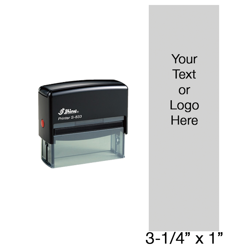 Customize this 3-1/4" x 1" stamp with 20 lines of text or artwork in a choice of 11 ink colors! Perfect for addresses or logos. Ships in 1-2 business days!