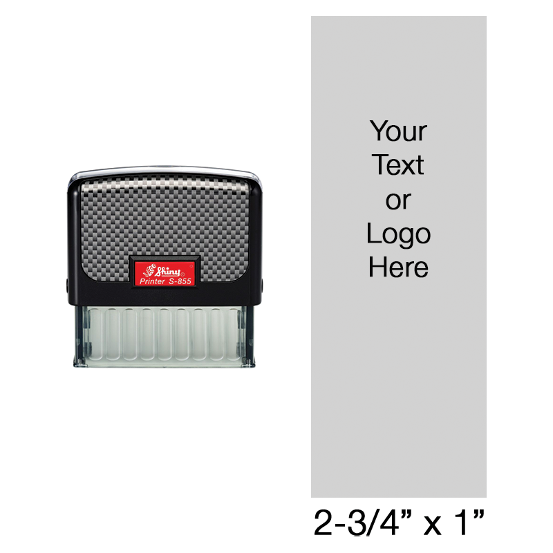 This 2-3/4" x 1" vertical stamp is customizable with up to 17 lines of text in a choice of 11 ink colors! Great for office stamps. Orders over $75 ship free!