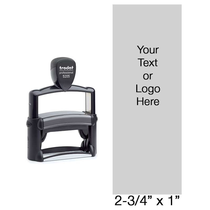 Customize this 2-3/4" x 1" heavy duty self-inking stamp w/ up to 17 lines of text and/or B&W logo in 11 exciting color options. Orders over $75 ship free!