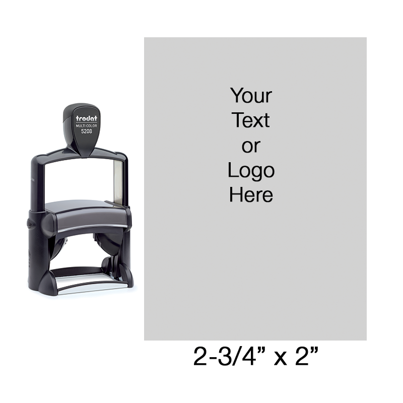 Customize this 2-3/4" x 2" heavy duty stamp w/ up to 17 lines of text and/or add a logo/artwork free. Available in 11 ink colors. Orders over $75 ship free!