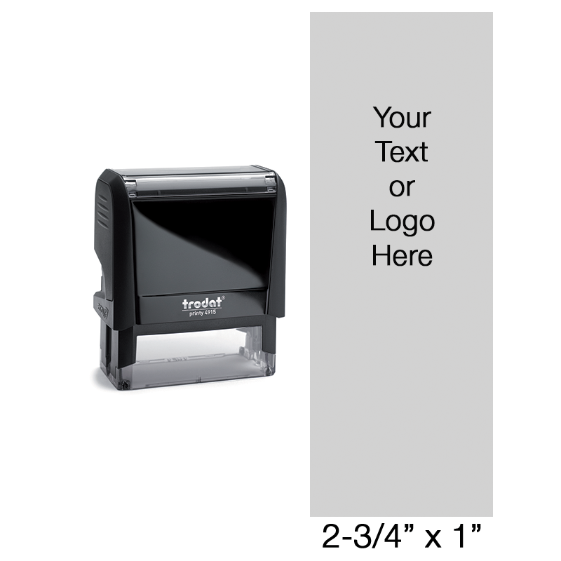 Personalize this 2-3/4" x 1" stamp w/ up to 17 lines of text/your logo, in your choice of 11 ink colors. Refillable & easy to use. Ships in 1-2 business days.