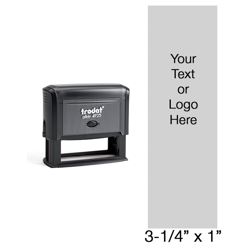 Tailor this 3-1/4" x 1" stamp w/ up to 20 lines of text or your logo/artwork. Choose between 11 ink colors that can be refillable. Ink & pads sold separately.