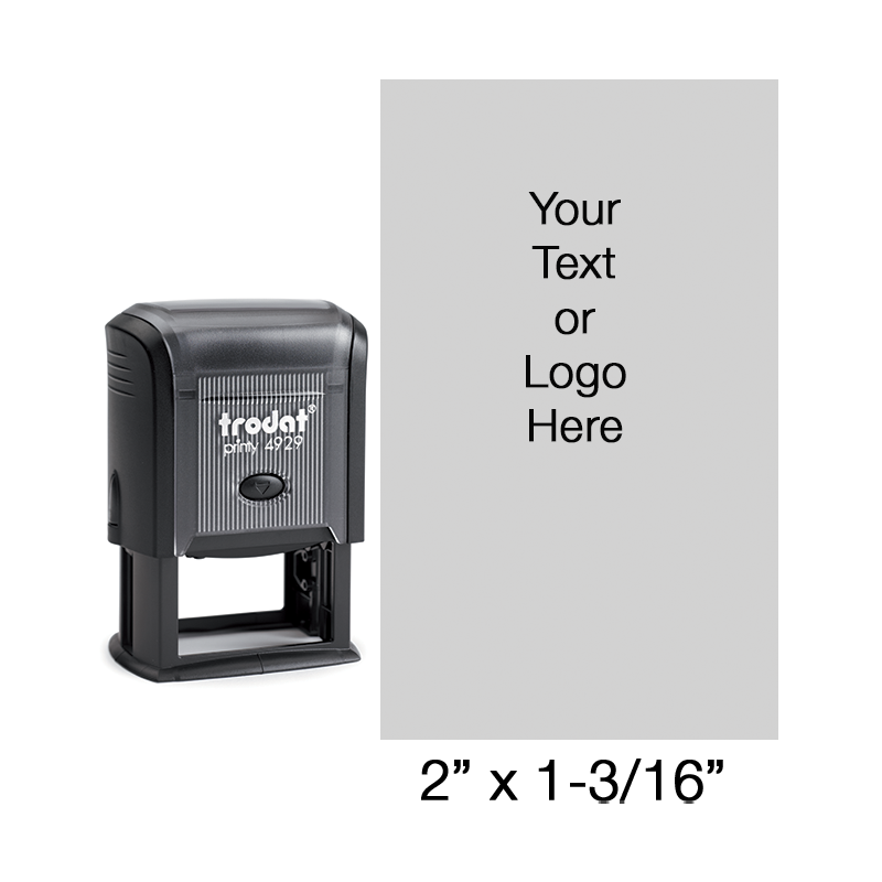 Customize this 2" x 1-3/16" stamp free with up to 12 lines of text or artwork; your choice of 11 vibrant ink colors. Orders ship within 1-2 business days!