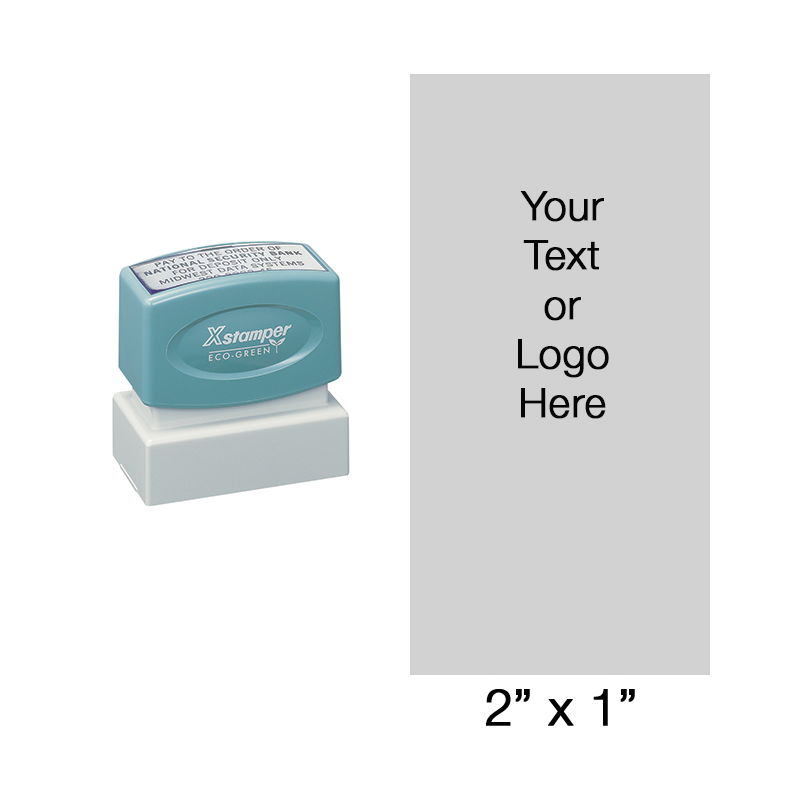 Customize this premium quality 2" x 1" stamp with up to 12 lines of text or artwork in your choice of 11 vibrant ink colors. Ships in 4-5 business days.