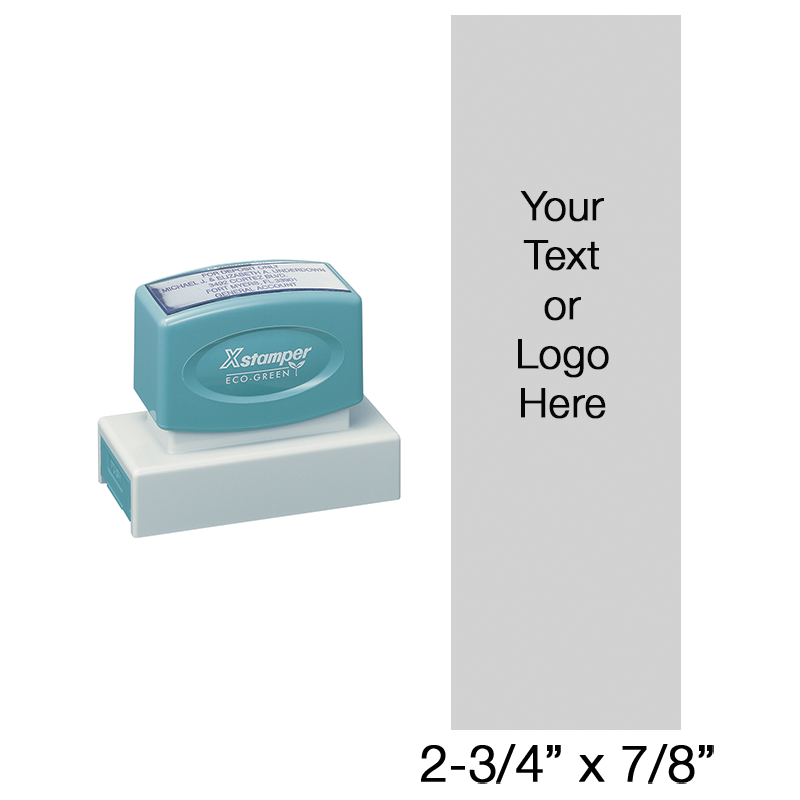 Customize this premium 2-3/4" x 7/8" stamp with up to 16 lines of text or your artwork in your choice of 11 vibrant ink colors. Ships in 4-5 business days.