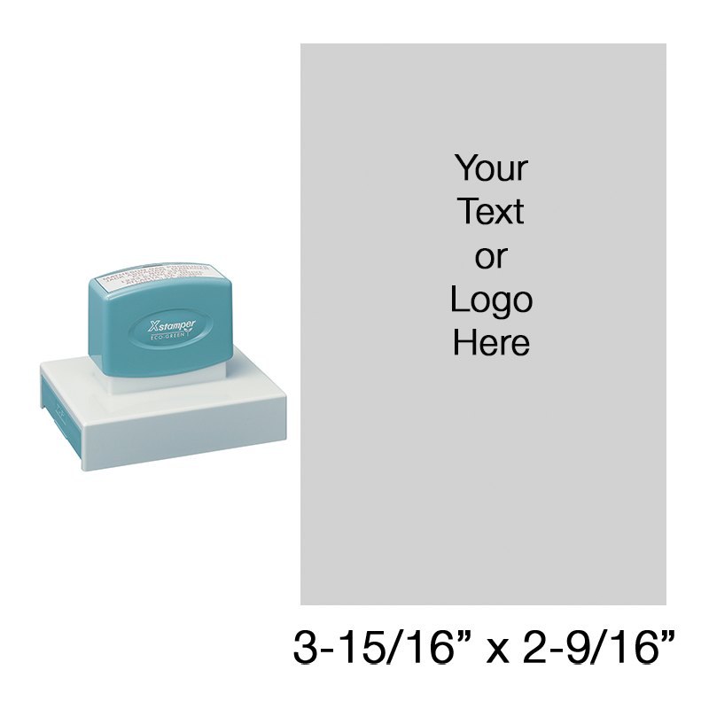 Customize this premium 3-15/16" x 2-9/16" stamp with up to 21 lines of text or artwork in your choice of 11 vibrant ink colors. Ships in 4-5 business days.