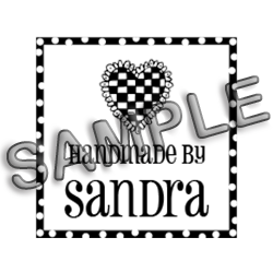 Customize this Handmade By with polka dot border stamp and your name or company info on your choice of 4 mounts! Fast & free shipping on orders over $60!