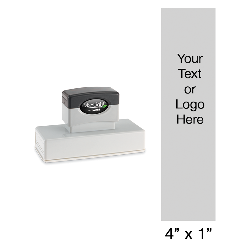 Design this 4" x 1" MaxLight pre-inked stamp with up to 18 lines of text or custom artwork. Available in 5 ink colors and ideal for the home of office!