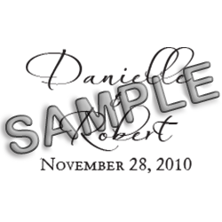 Use this thin inkwell font to display your wedding names on this stamp on 4 mount options. Hand stamp requires ink pad, not included. Free shipping over $60!