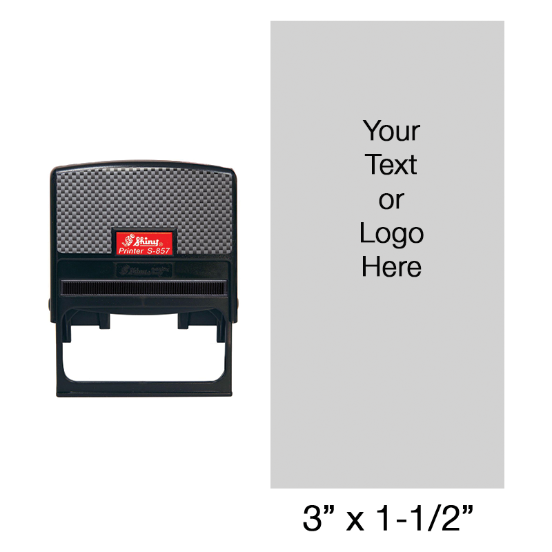 This 3" x 1-1/2" self-inking stamp is customizable with up to 18 lines of text or artwork in one of our 11 stunning ink colors! Orders over $75 ship free!
