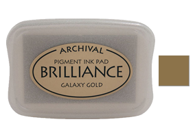 This 3-3/4" x 2-5/8" stamp ink pad comes in galaxy gold and is superb for use on many surfaces. Acid free. Orders $60 and over ship free!