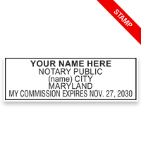 Maryland notary stamps ship in 1-2 days, meet all state specifications, are fully customizable and available on 9 mounts. Free shipping on orders over $75!