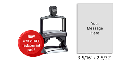 Customize this 3-5/16" x 2-5/32" heavy duty stamp free with up to 20 lines of text and/or logo. Available in 11 ink colors. Orders over $100 ship free!