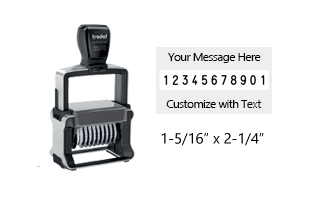 Personalize this 10 band Trodat numberer with up to 4 lines of text. Number height is 3/16" and custom area is 1-5/16" x 2-1/4". Orders over $100 ship free!