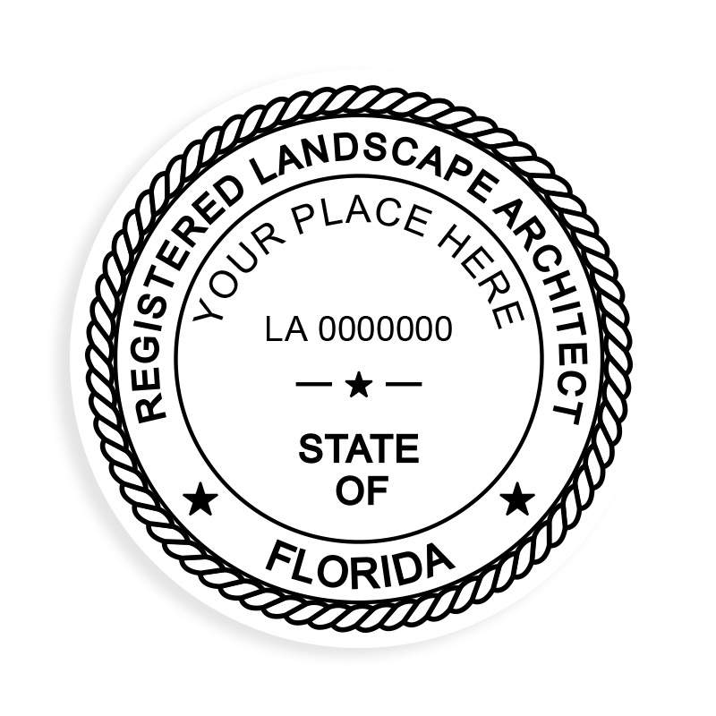 This professional landscape architect stamp for the state of Florida adheres to state regulations & provides top quality impressions. Orders over $100 ship free.