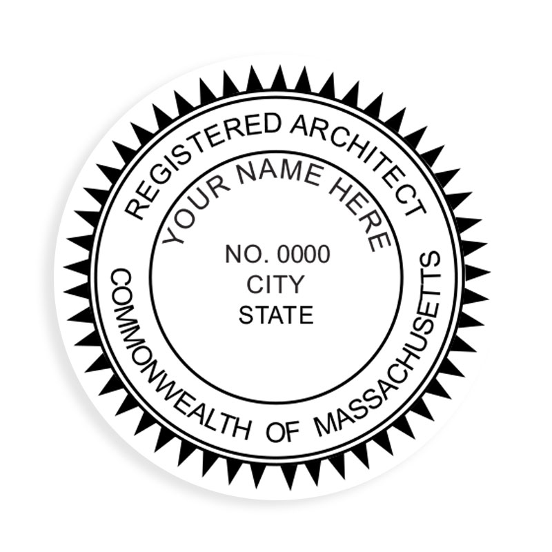 This professional architect stamp for the state of Massachusetts adheres to state regulations and provides top quality impressions. Orders over $100 ship free.