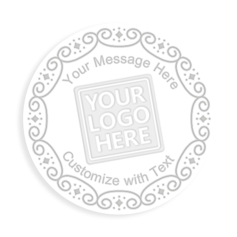 This Shiny star scroll border custom embosser has an impression size of 1-5/8" diameter and features 6 lines of customizable text w/ 7 mount options.